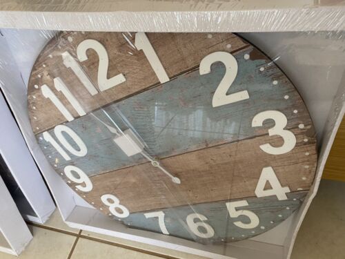 Clock Blue boards with Blue stripe - 58 cm by Lavida