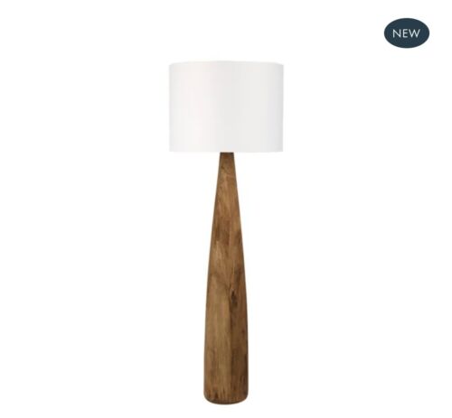 ** Pre Order SAMSON WOOD FLOOR LAMP SADDLE BASE WHITE SHADE Due 27 FEB 25