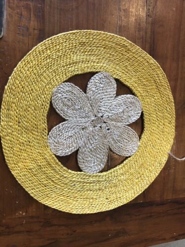 HIGH QUALITY HAND MADE YELLOW Flower JUTE PLACE MAT / CENTRE MAT  - 40 CM WIDE