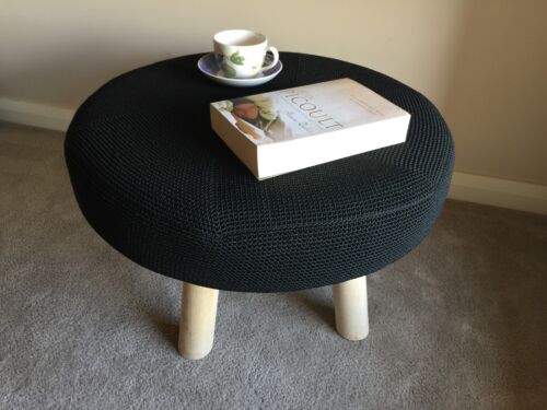 LOW STOOL/COFFEE TABLE/SIDE TABLE-TIMBER LEGS AND BLACK KNITTED TOP-40H X 60 D