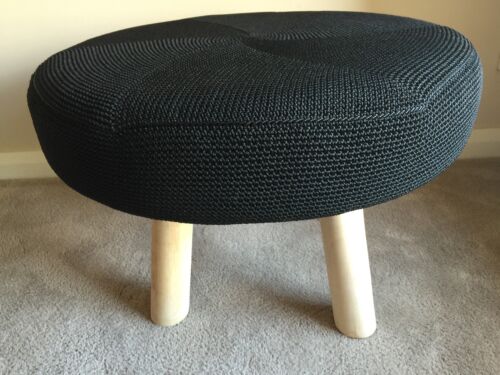 LOW STOOL/COFFEE TABLE/SIDE TABLE-TIMBER LEGS AND BLACK KNITTED TOP-40H X 60 D