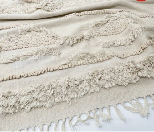 HIGH QUALITY BOHO  Floor Rug Dhurry Cotton Tuft in Natural 120 x 180 cm