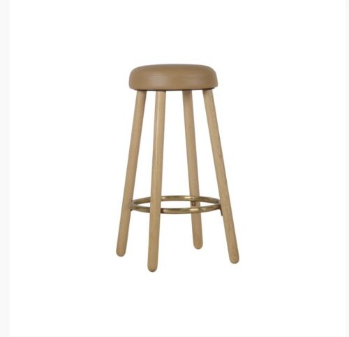 HIGH END Button Kitchen Bar Stool - Tan Vegan Leather by Satara