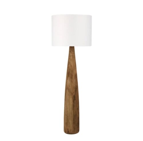 ** Pre Order SAMSON WOOD FLOOR LAMP SADDLE BASE WHITE SHADE Due 27 FEB 25