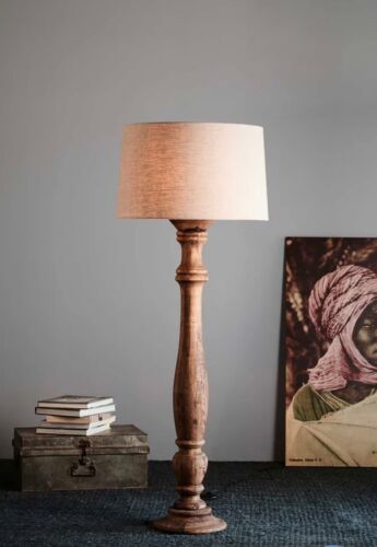 CANDELA LARGE - DARK NATURAL - TURNED WOOD CANDLESTICK FLOOR LAMP with SHADE