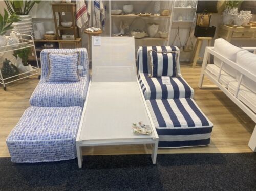 Blo Inflatable Ottoman - OUTDOOR  Blue Dash - great for beach or poolside