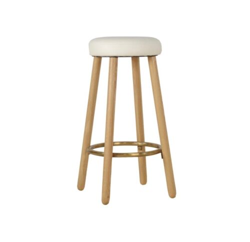 HIGH END Button Kitchen Bar Stool Oak legs White Vegan Leather Seat