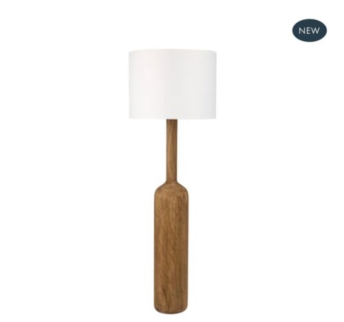 FLASK WOOD FLOOR LAMP SADDLE BASE W WHITE SHADE By Florabelle Living