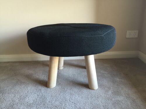 LOW STOOL/COFFEE TABLE/SIDE TABLE-TIMBER LEGS AND BLACK KNITTED TOP-40H X 60 D