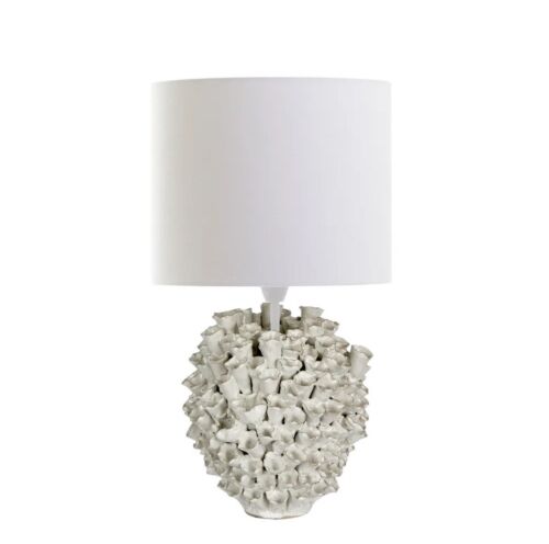 LONDOLOZI CERAMIC TABLE LAMP WITH LINEN SHADE CREAM  By Emac Lawton