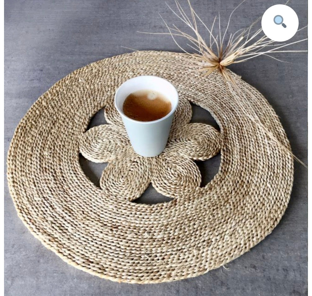 Handmade Jute Flower placemat / centre mat natural - 40 cm dia