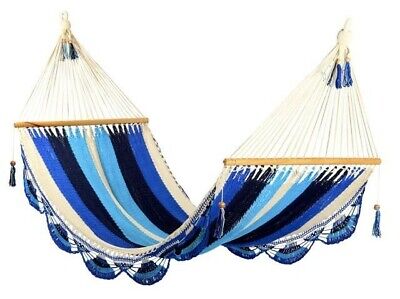 Nicaragu Large Hammock Multi Blue Stripe w Crochet edge from Central America
