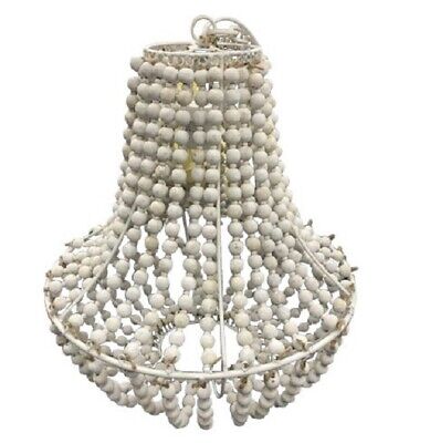 WHITE WASH BALL WOODEN BEADED CHANDELIER - 51 H X 50 W CM