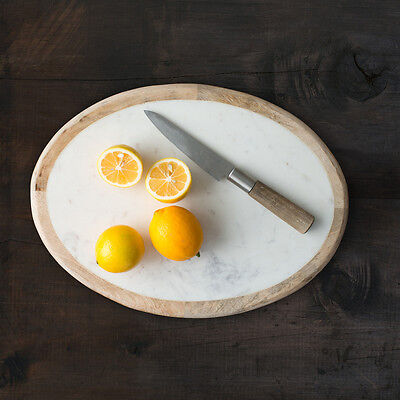OVAL WOOD AND WHITE MARBLE SERVING BOARD - 39x28cm