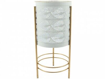 Metal Planter Continuous Leaf White with gold base 58 cm H