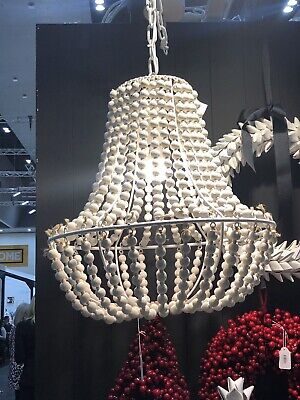 WHITE WASH BALL WOODEN BEADED CHANDELIER - 51 H X 50 W CM