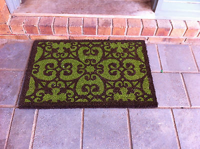 COIR DOOR MAT BROWN AND GREEN PRINT  WITH PVC BACK 45 X 75 CM