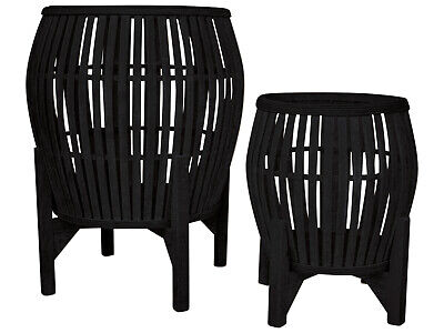 Set of 2 Rattan Planter in black finish Hamptons Lg 59 H x Sm 42 H cm