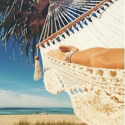 HAND MADE in Central America Nicaraguan Large Hammock NATURAL with Crochet edge