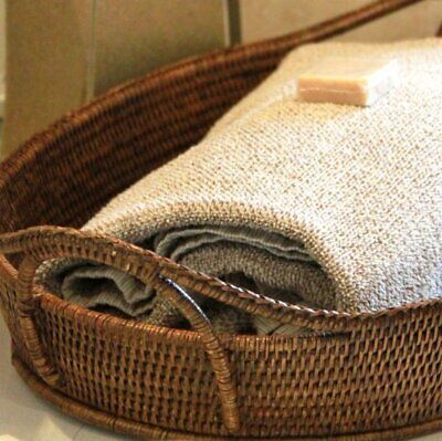 Set of 2 Large Rattan Boat Trays in Antique Brown W46 x D69 x H10 cm