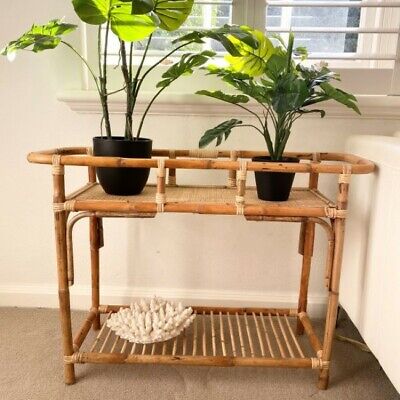 Rattan and Webbing Plant Stand - 85cm x 30cm x 66cm