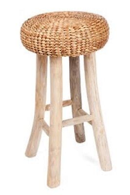 BAR / COUNTER  STOOL - TIMBER LEGS AND WATER HYACINTH SEAT - 65 H X 34 W CM