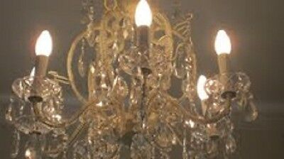 FRENCH CHIC 6 ARM CREAM IRON CHANDELIER WITH GENUINE CLEAR GLASS CRYSTALS
