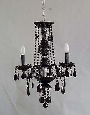 HIGH QUALATY BLACK MURANO STYLE GLASS CHANDELIER WITH GENUINE CRYSTALS - 3 ARM