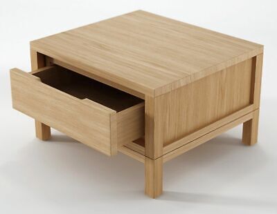 Scandinavian Solid European White Oak Bedside Unit Table with Draw
