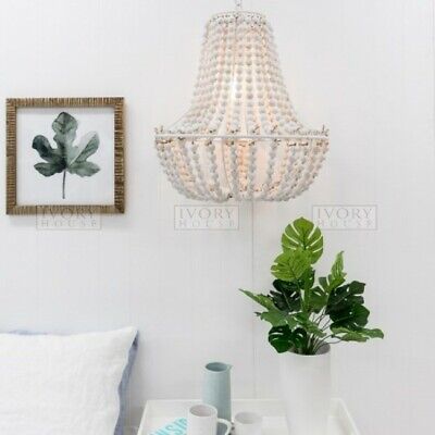 WHITE WASH BALL WOODEN BEADED CHANDELIER - 51 H X 50 W CM