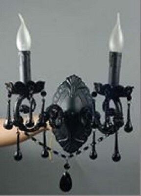 French Style Black Metal 2 Light Iron Wall Light with Genuine Crystals -