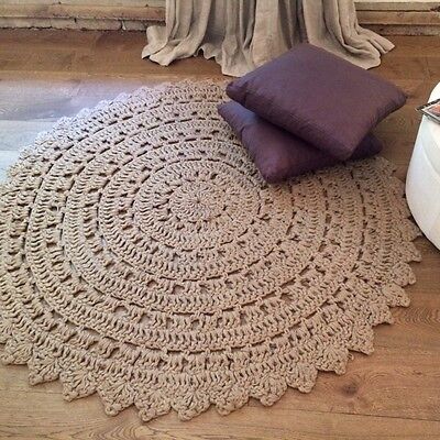 HIGH QUALITY HAND CRAFTED CROCHET JUTE FLOOR RUG IN NATURAL COLOUR  - 140 DIA