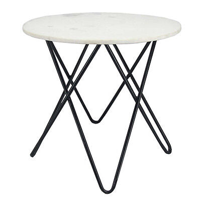 SIDE TABLE / BEDSIDE TABLE WITH BLACK METAL BASE WITH IVORY STONE TOP - 51X52CM