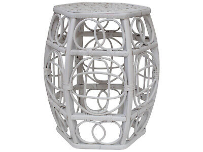 Palm Springs Rattan Bamboo Side Table White  30.5 x 30.5 x 50 H cm