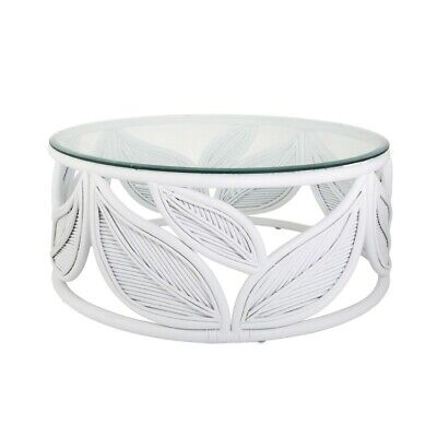SEVILLE LEAF TABLE WHITE with Glass Top 80x35