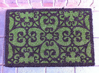 COIR DOOR MAT BROWN AND GREEN PRINT  WITH PVC BACK 45 X 75 CM