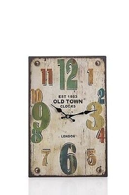 VINTAGE STYLE METAL RECTAGLE CLOCK WITH COLOURED NUMBERS - 25X38CM