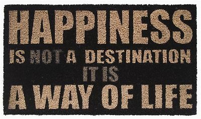 PVC Backed Coir /  Entrance Doormat Outdoor Mat "HAPPINESS" 45cm x 75cm