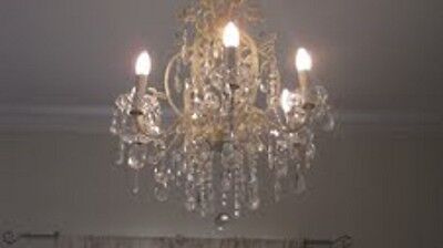 FRENCH CHIC 6 ARM CREAM IRON CHANDELIER WITH GENUINE CLEAR GLASS CRYSTALS