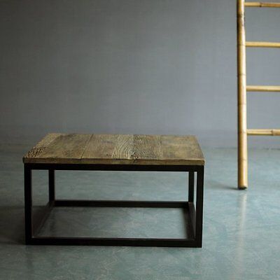 HIGH QUALITY RECYCLED ELM TIMBER TOP COFFEE TABLE WITH BLACK METAL LEGS