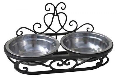 WIRE METAL DOG BOWL SET ON STAND -  35x16x17 cm