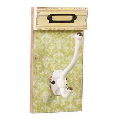 VINTAGE STYLE  WOODEN WALL HOOK IN IVORY WITH WHITE METAL HOOK -12W 10L 20 H CM