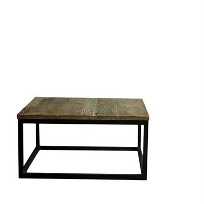 HIGH QUALITY RECYCLED ELM TIMBER TOP COFFEE TABLE WITH BLACK METAL LEGS