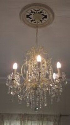 FRENCH CHIC 6 ARM CREAM IRON CHANDELIER WITH GENUINE CLEAR GLASS CRYSTALS