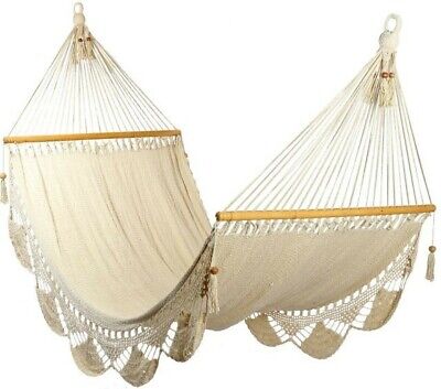HAND MADE in Central America Nicaraguan Large Hammock NATURAL with Crochet edge