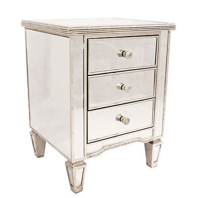 Mirrored Bedside Ribbed Antique style - 50 x 45 x 65cm