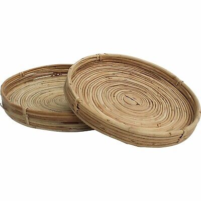 Set of 2 Rattan Trays - L:40x40x5cm S:35x35x4cm