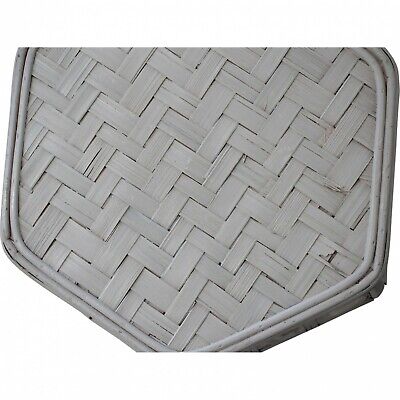 Palm Springs Rattan Bamboo Side Table White  30.5 x 30.5 x 50 H cm