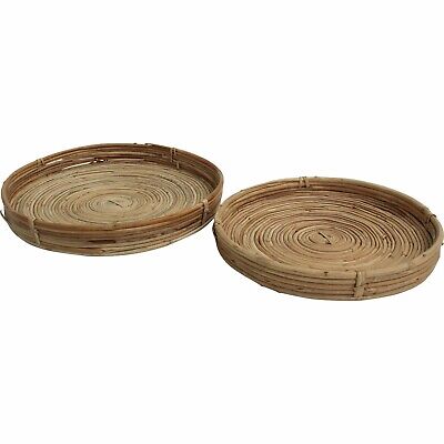 Set of 2 Rattan Trays - L:40x40x5cm S:35x35x4cm