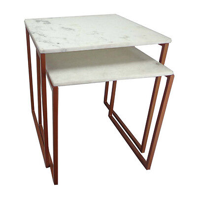 SET OF TWO SIDE TABLE /TABLES WITH COPPER POWDER COATED LEGS AND IVORY STONE TOP